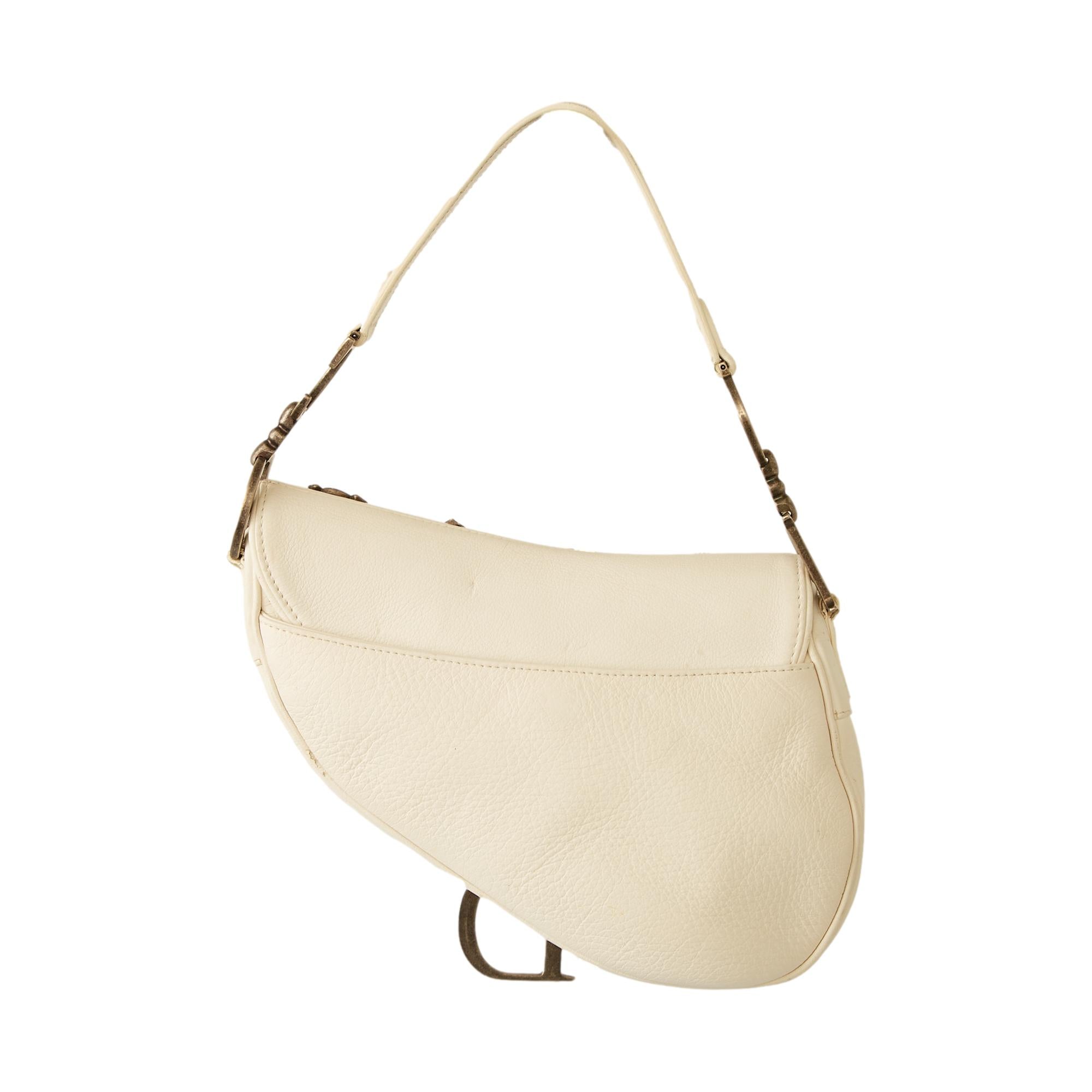 Dior White Leather Charm Saddle Bag