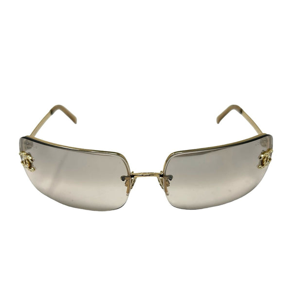 Chanel Grey Rhinestone Logo Rimless Sunglasses