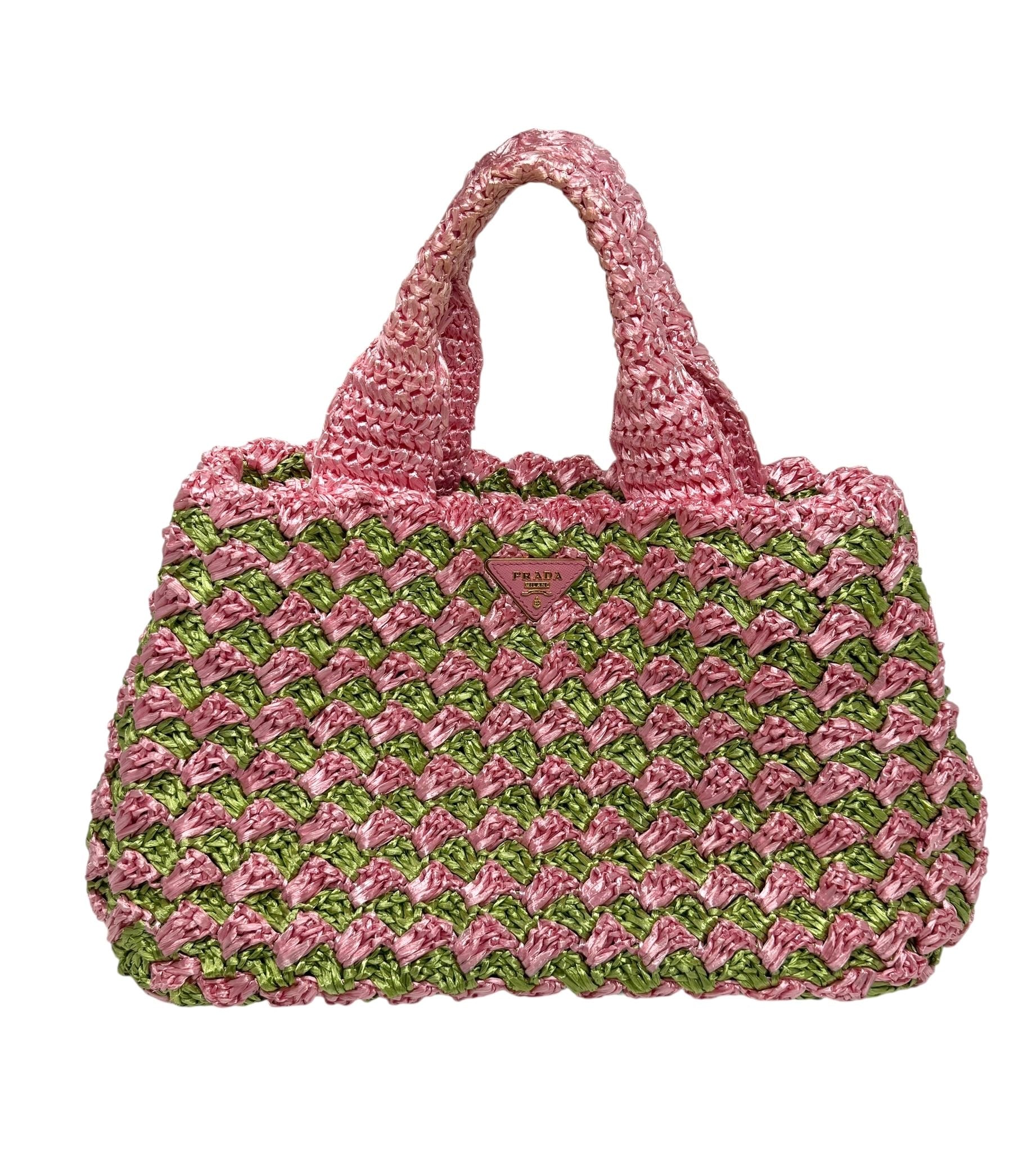 Prada Pink/Green Basket Canapa Bag