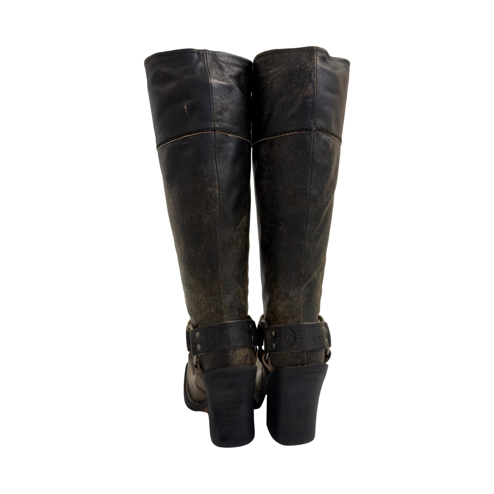 Dior Distressed Knee High Logo Boots