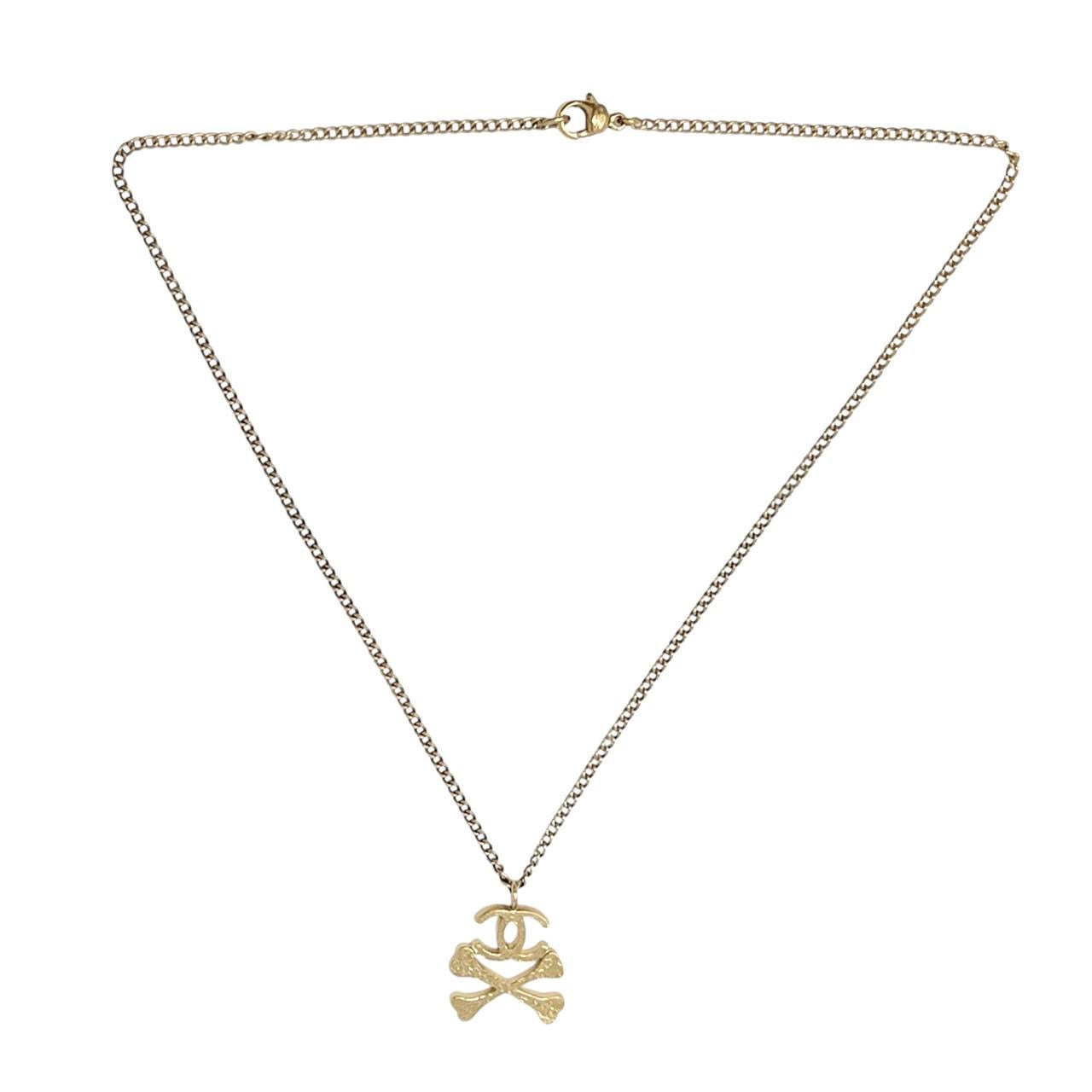 Chanel Gold Skull Logo Necklace