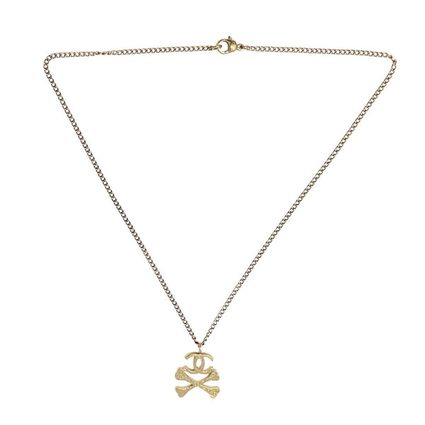 Chanel Gold Skull Logo Necklace