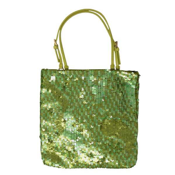 Prada Lime Green Sequin Top Handle Bag