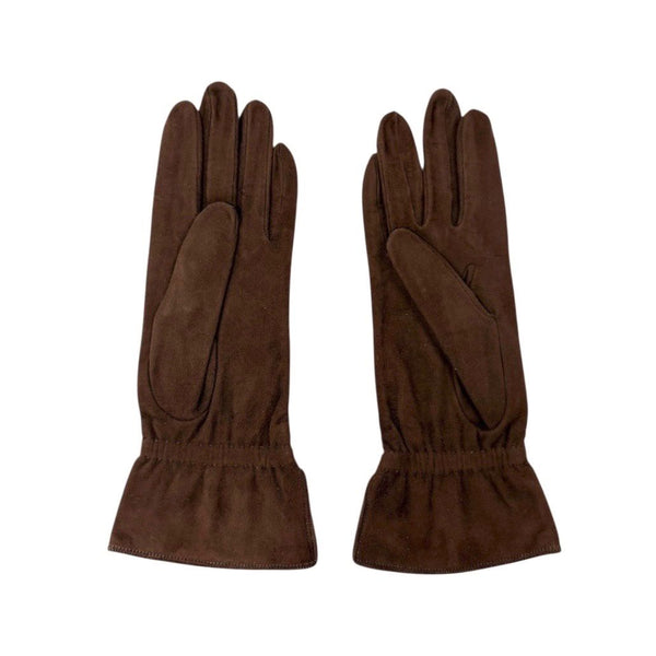 Chanel Brown Suede Turnlock Logo Gloves