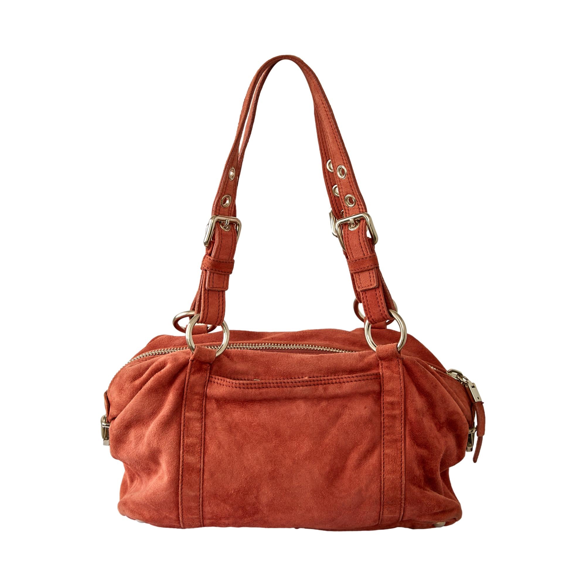 Prada Rust Suede Buckle Shoulder Bag