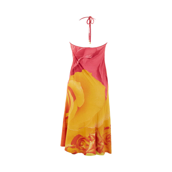 Roberto Cavalli Pink + Yellow Rose Dress