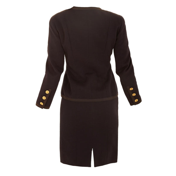 Chanel Navy Gold Logo Button Skirt Set