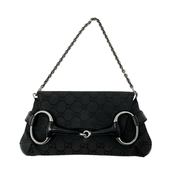 Gucci Black Horsebit Logo Shoulder Bag