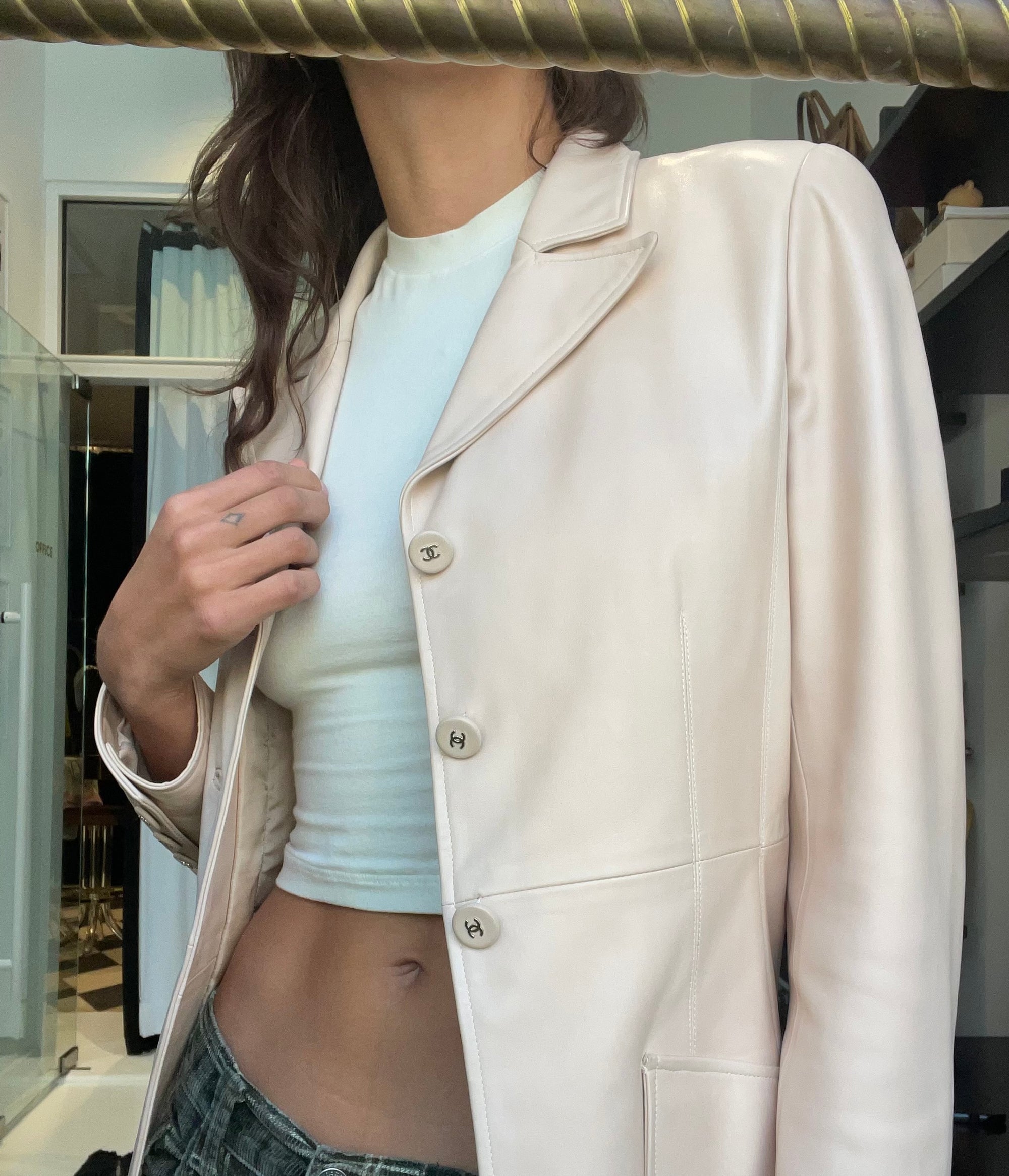 Chanel Nude Logo Leather Logo Jacket