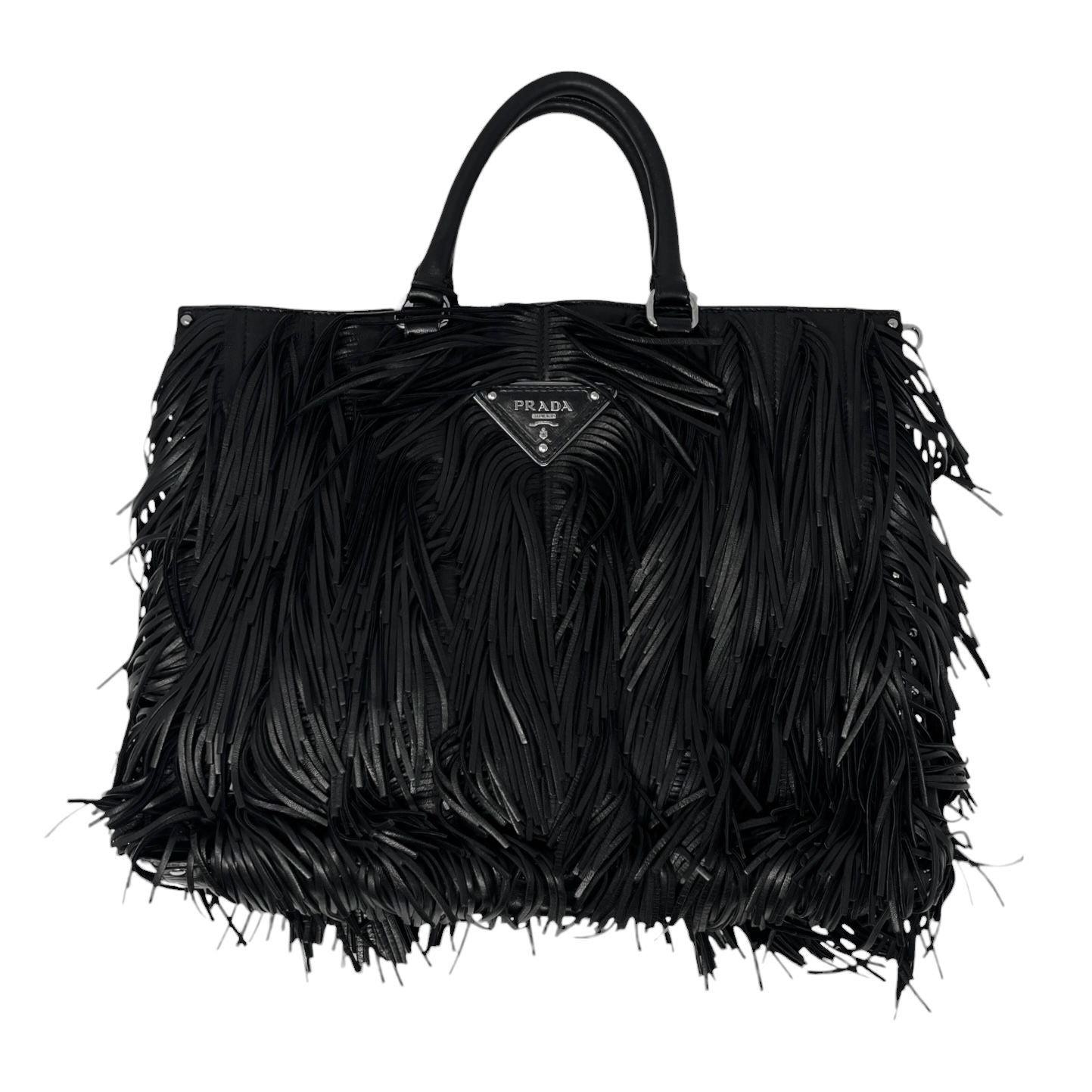 Prada Black Fringe Leather Shoulder Bag