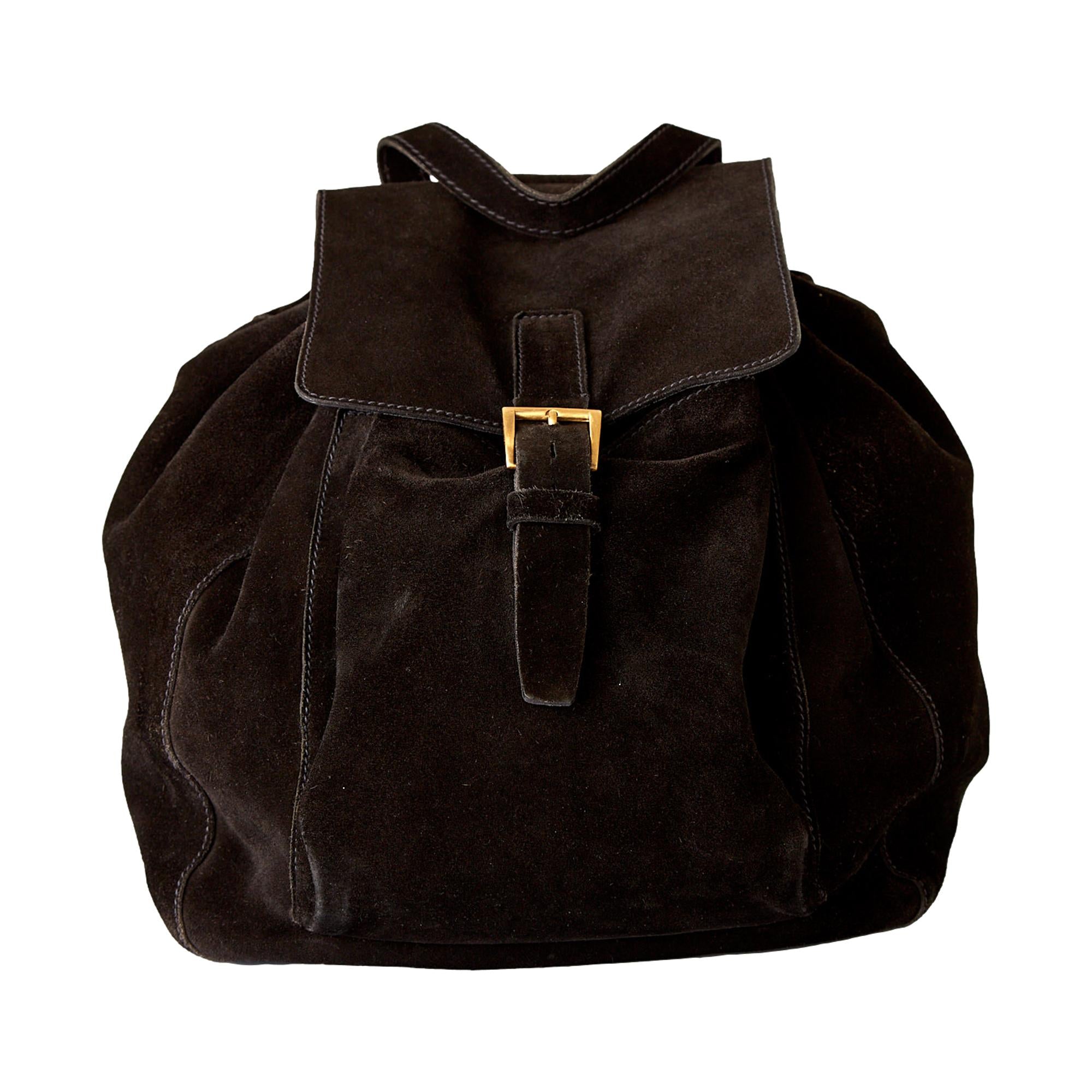 Prada Black Suede Logo Backpack