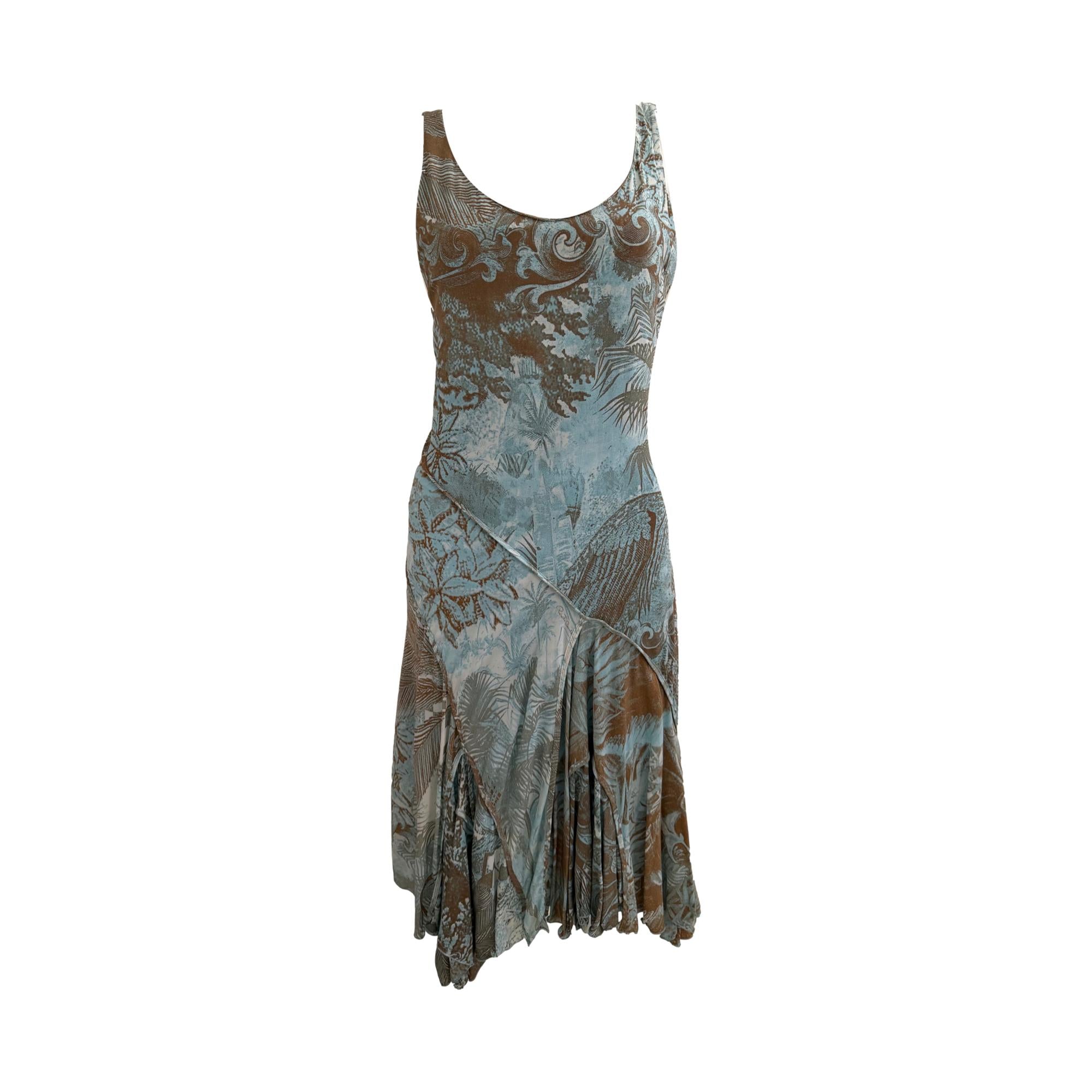 Roberto Cavalli Blue And Tan Dress – Treasures of NYC