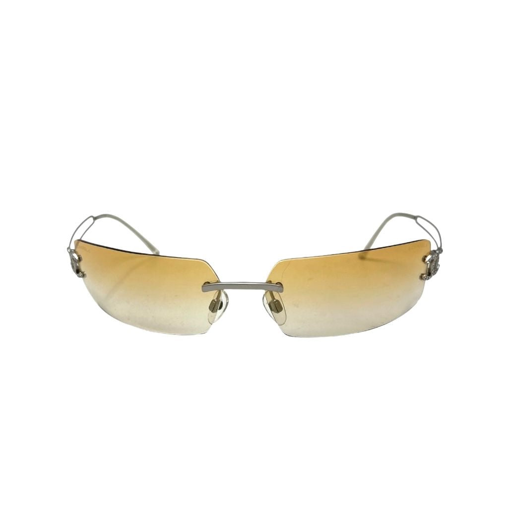 Chanel Orange Rimless Rhinestone Sunglasses