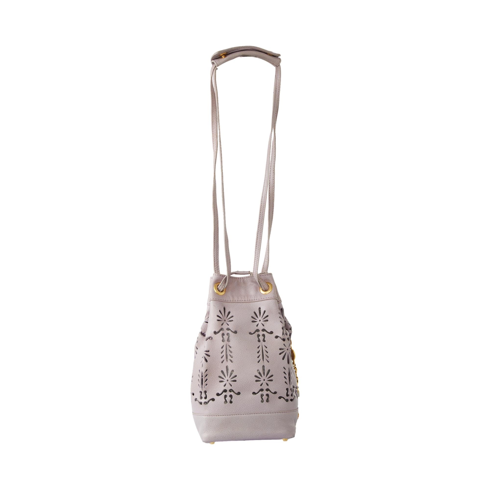 Versace Light Purple Leather Bucket Bag