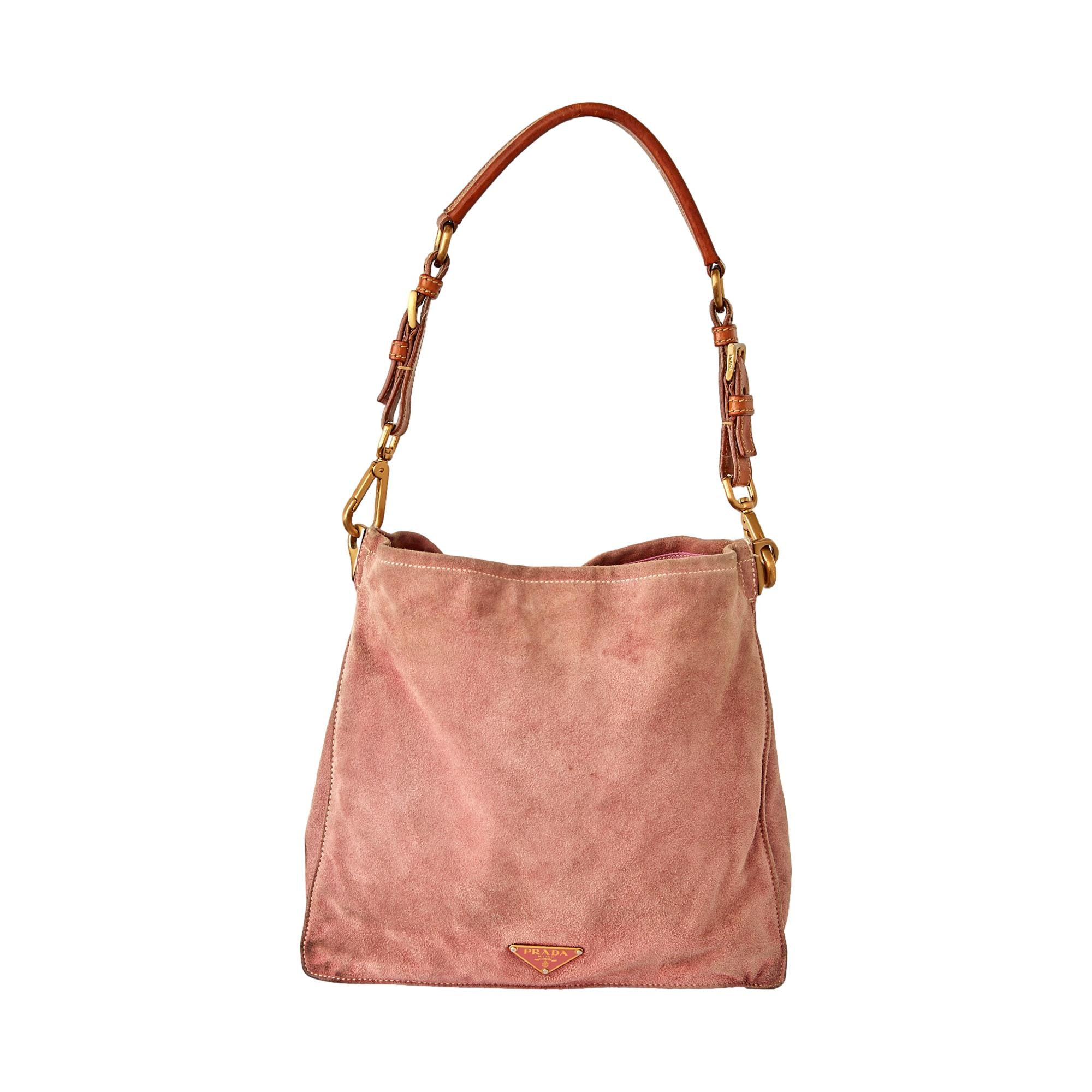 Prada Pink Suede Logo Shoulder Bag