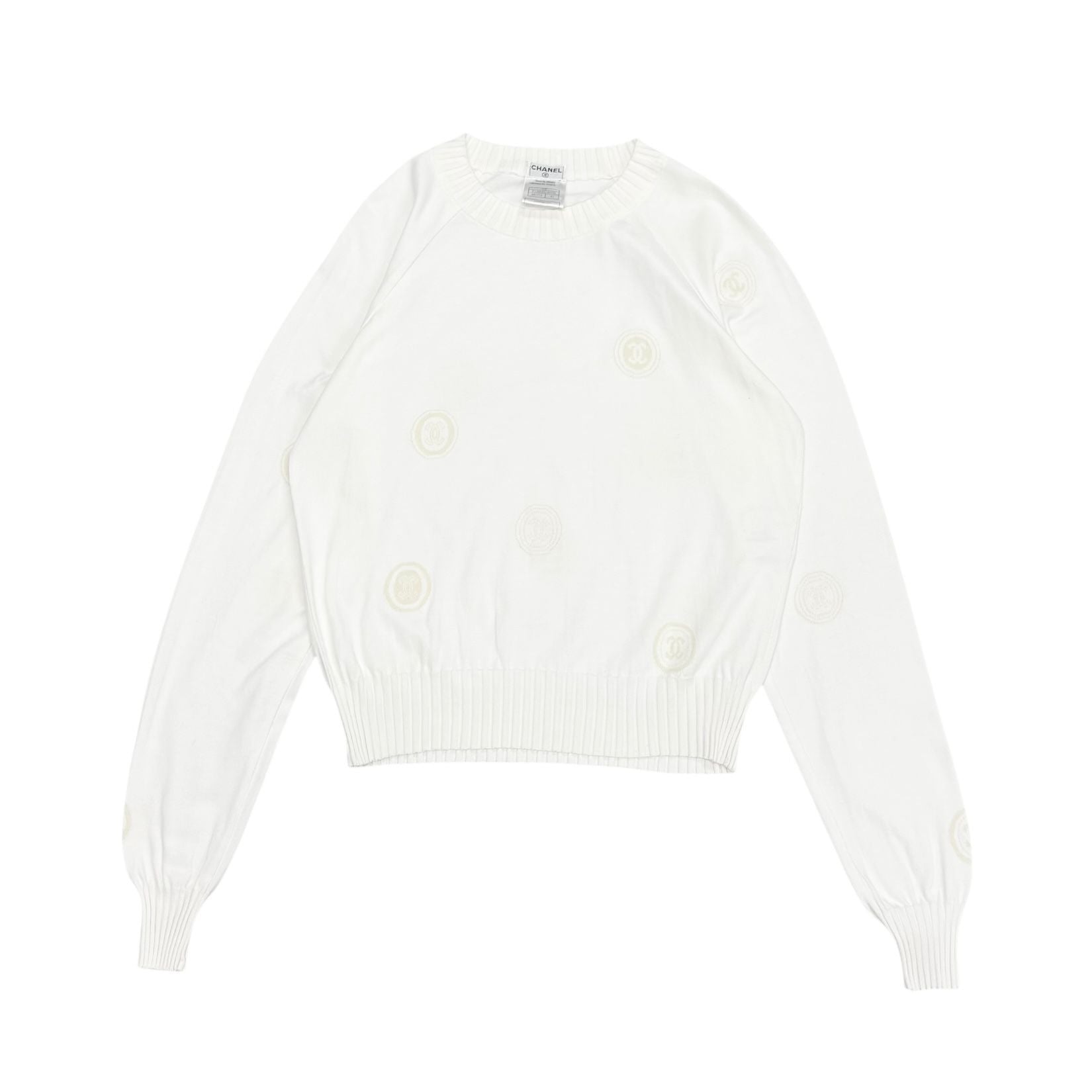 Chanel White Long Sleeve Logo Sweater