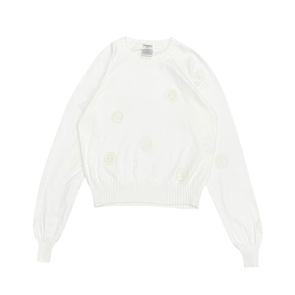 Chanel White Long Sleeve Logo Sweater