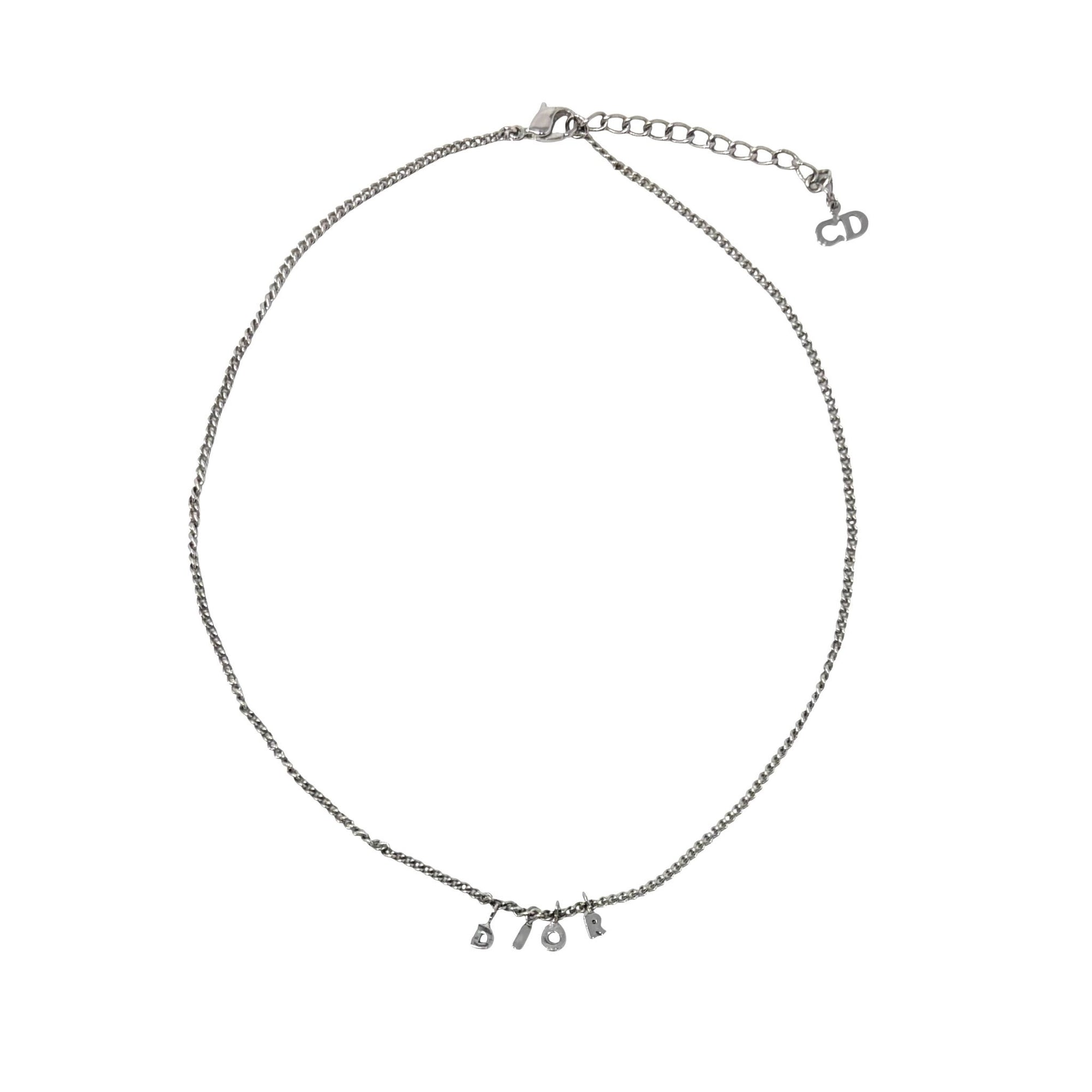 Dior Silver Logo Mini Logo Necklace