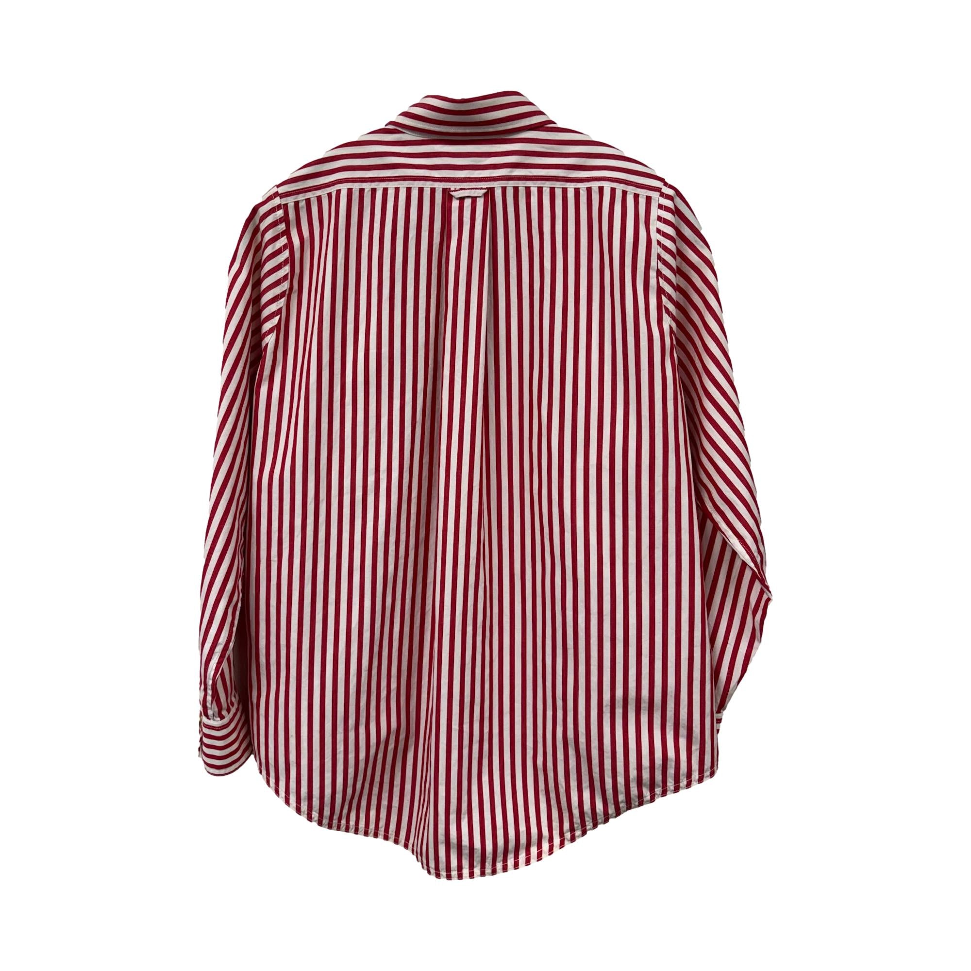 Chanel Red + White Striped Button Down Top