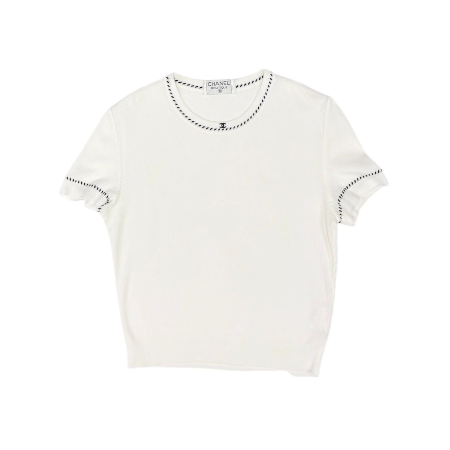 Chanel White Ribbed Logo Top