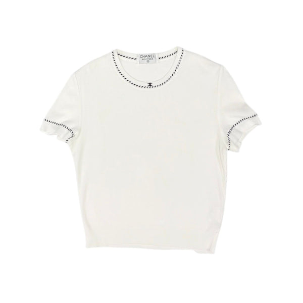 Chanel White Ribbed Logo Top
