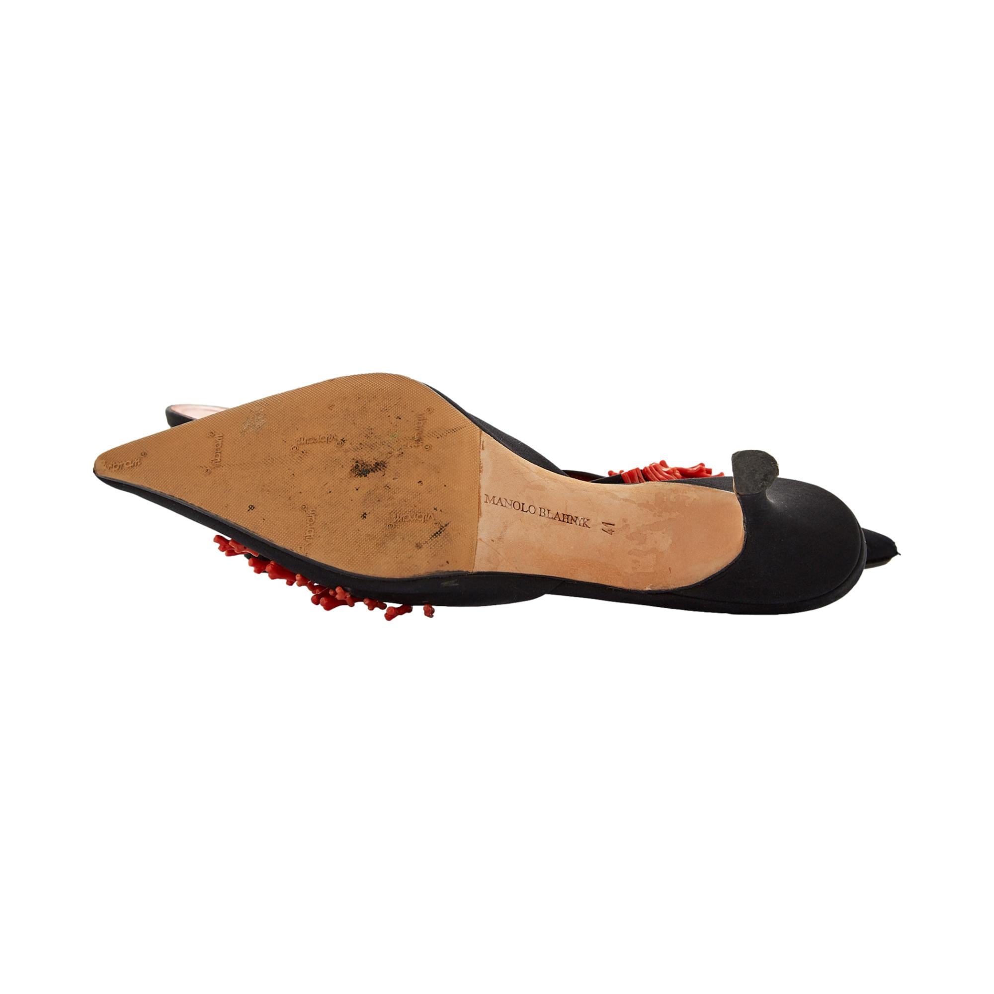 Manolo Blahnik Multi Coral Beaded Kitten Heel Mules