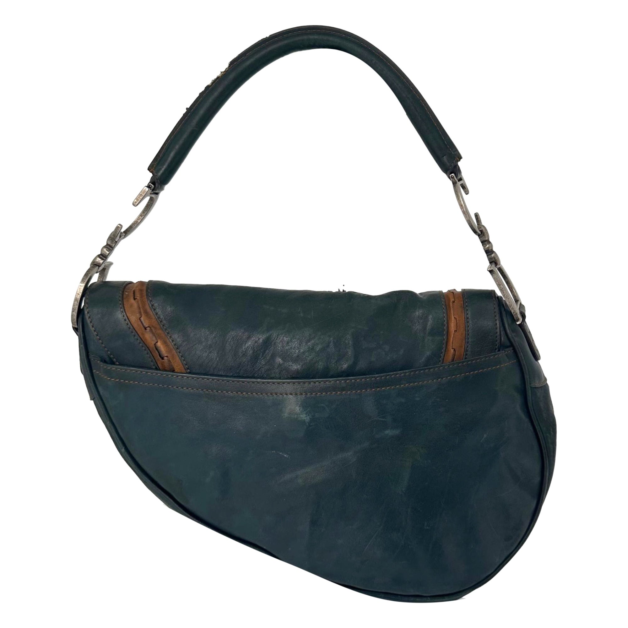 Dior Green Leather Gaucho Jumbo Saddle Bag