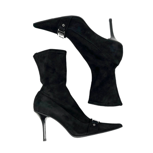 Dior Black Suede Logo Heel Boots