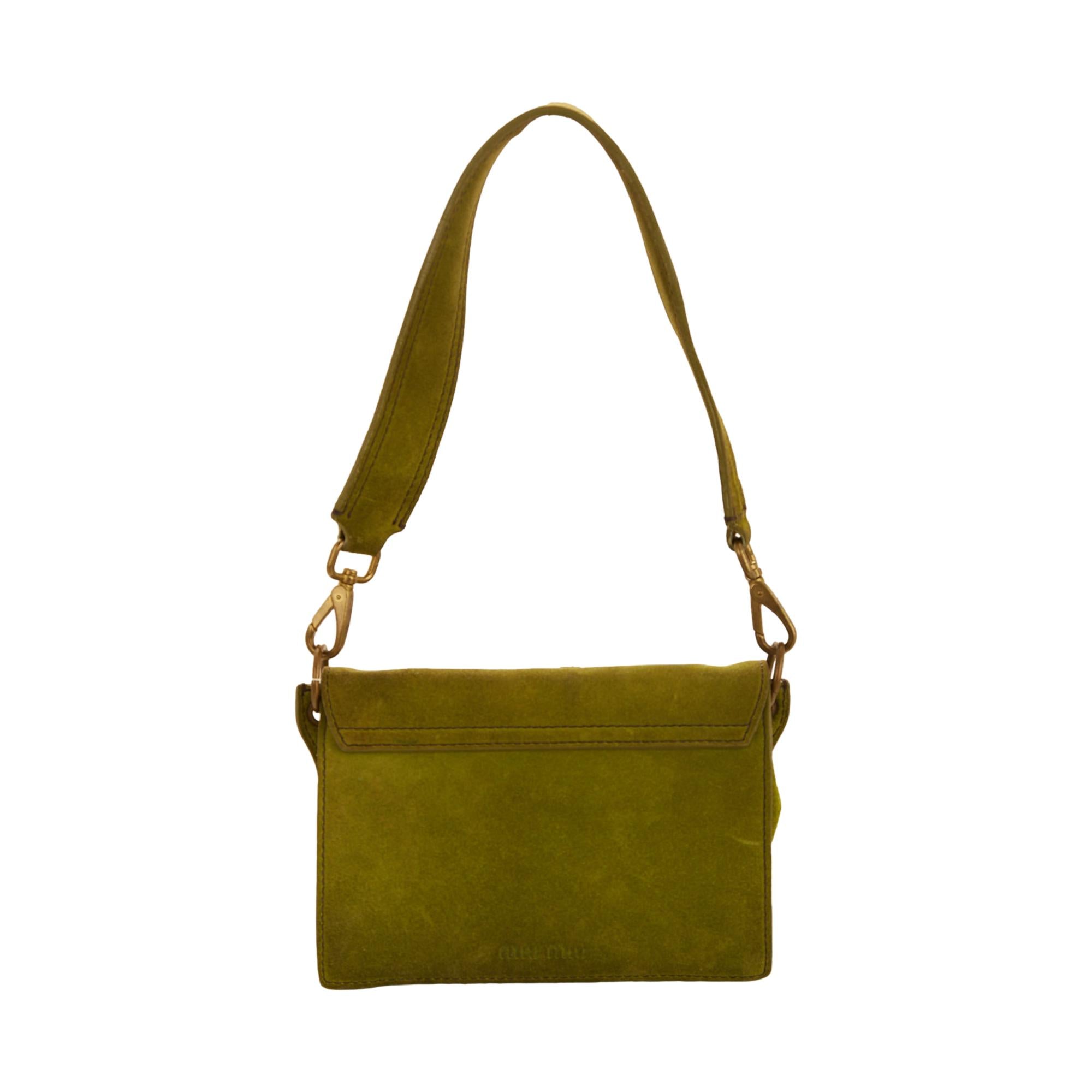 Miu Miu Green Suede Buckle Shoulder Bag