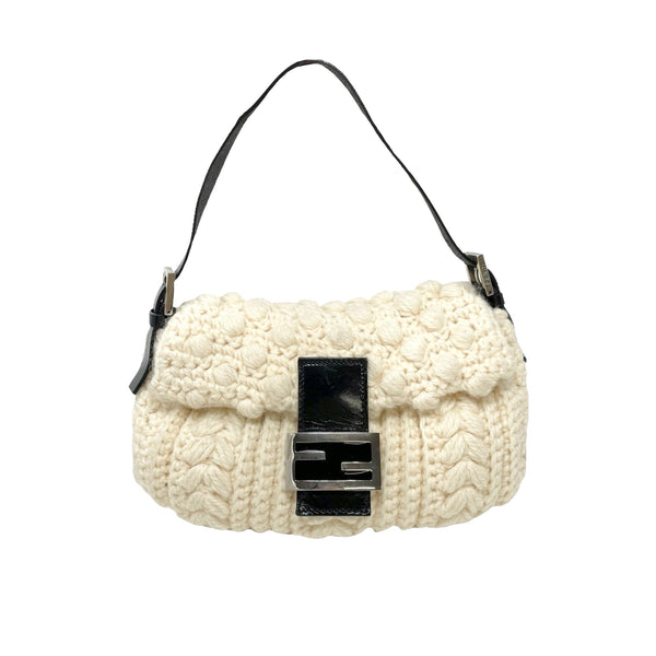 Fendi White Crochet Baguette Bag