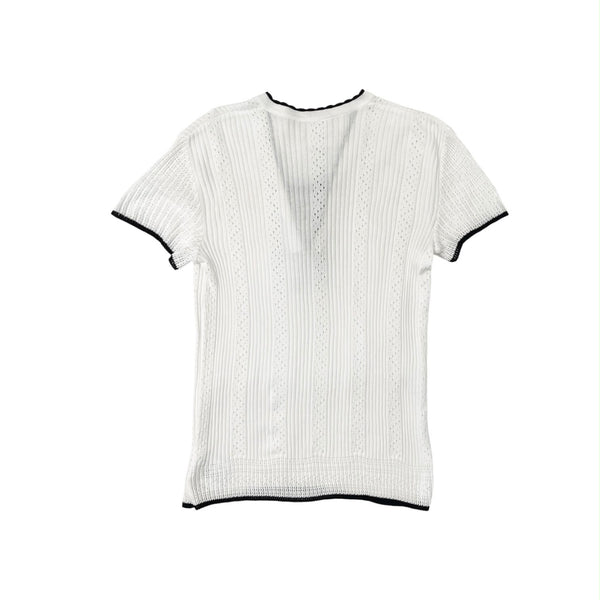 Chanel White Sleeve Bow Logo Top