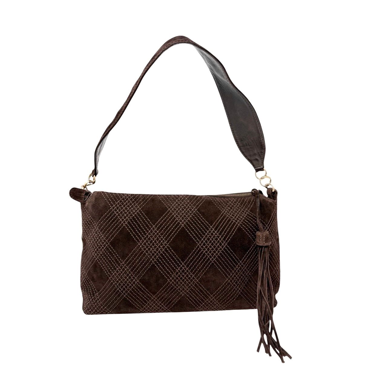 Chanel Brown Suede Quilted Shoulder Bag