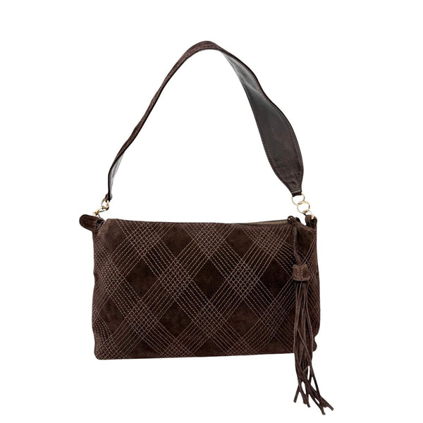 Chanel Brown Suede Quilted Shoulder Bag
