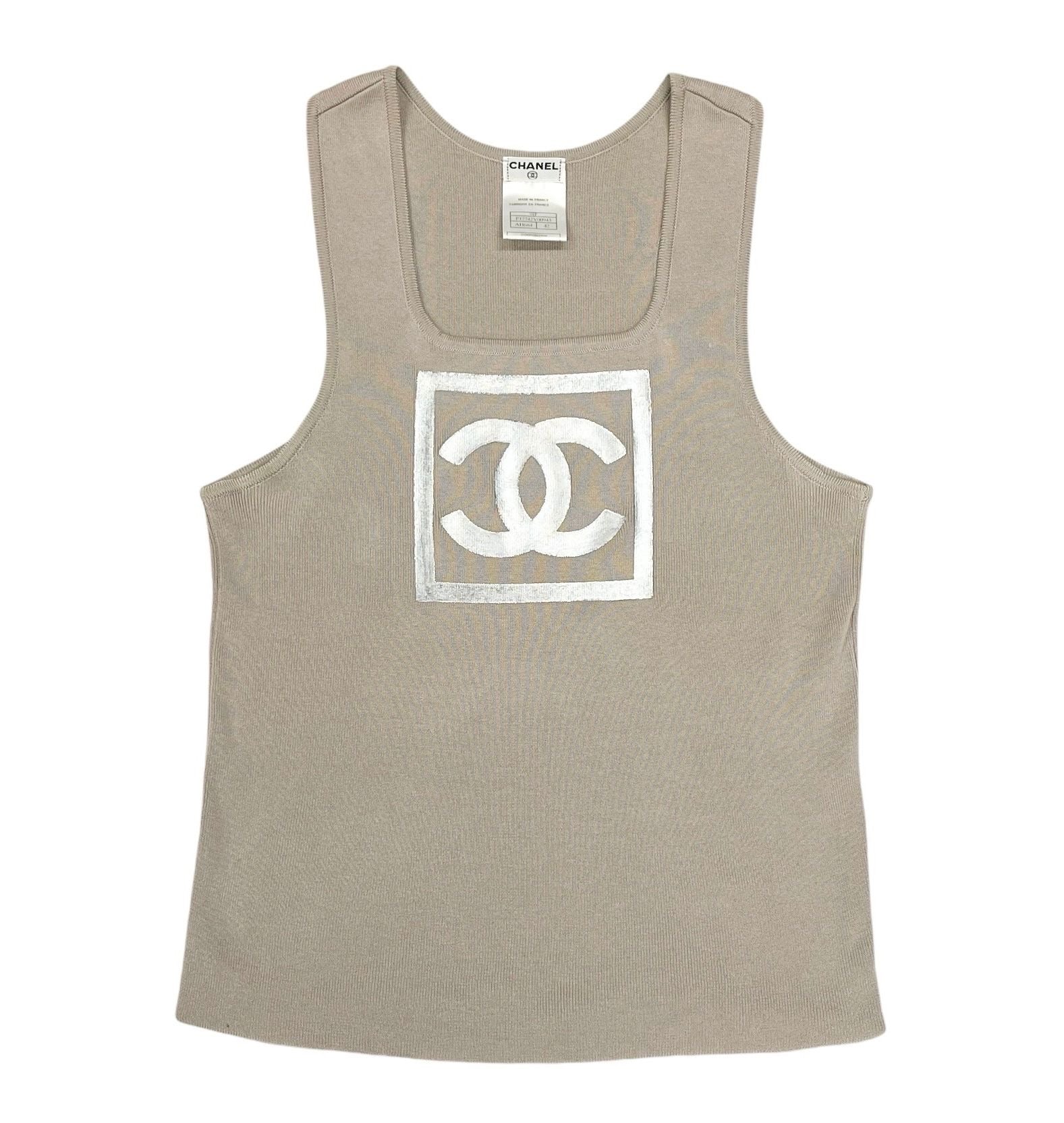 Chanel Grey Ribbed Logo Tank