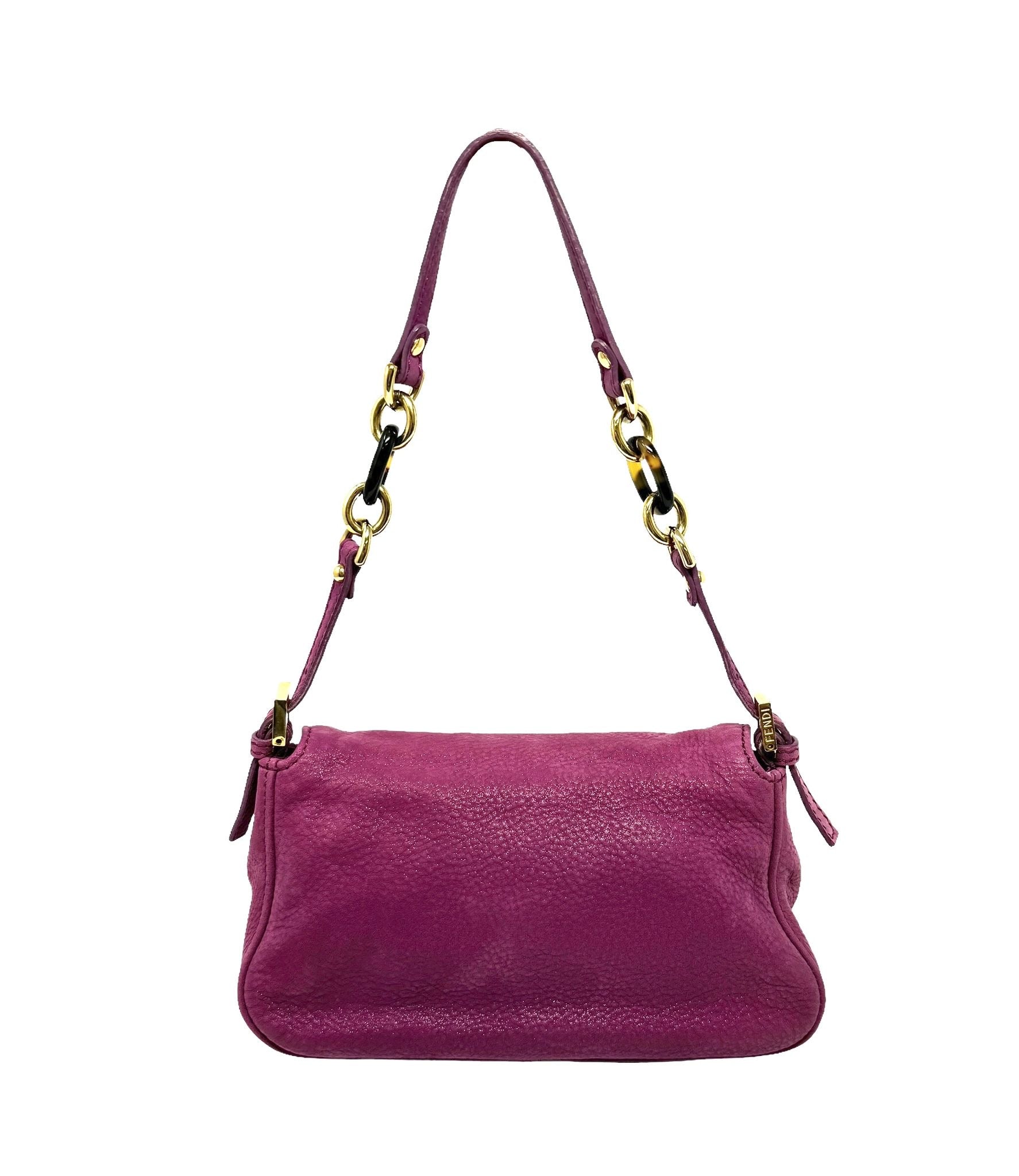 Fendi Fuschia + Tortoise Leather Baguette Bag