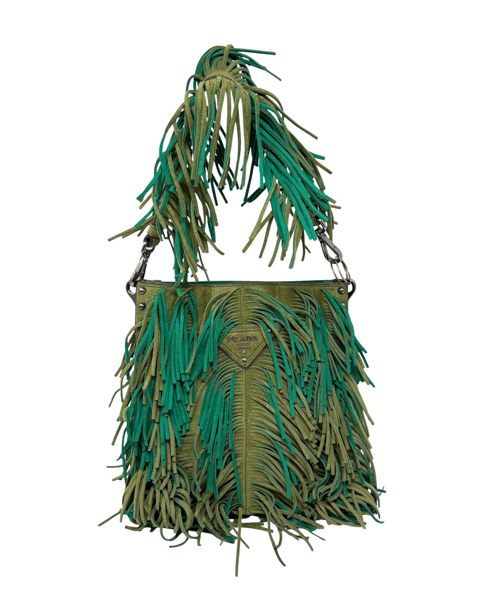 Prada Green Fringe Leather Shoulder Bag