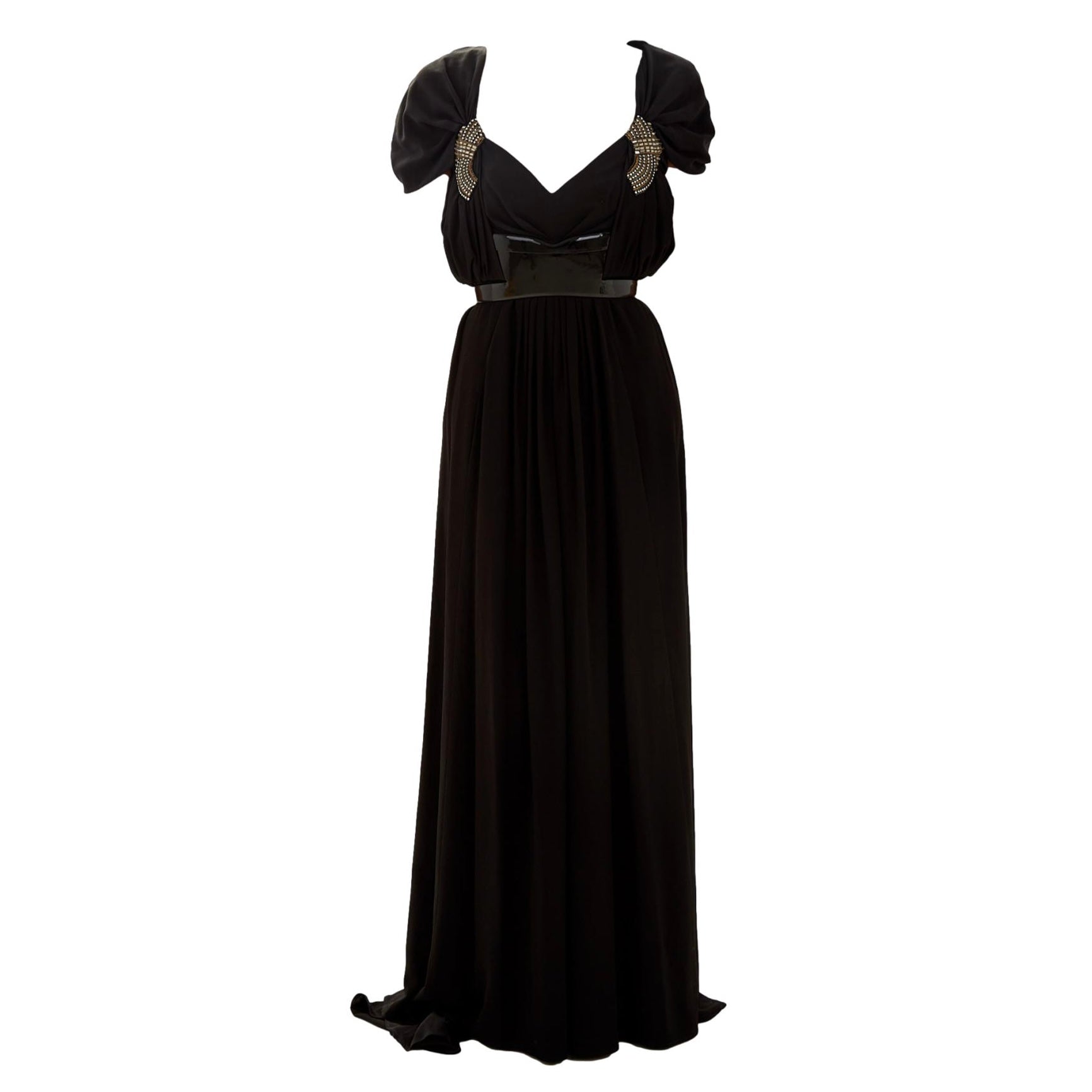 Gucci Black Gemstone Belted Gown