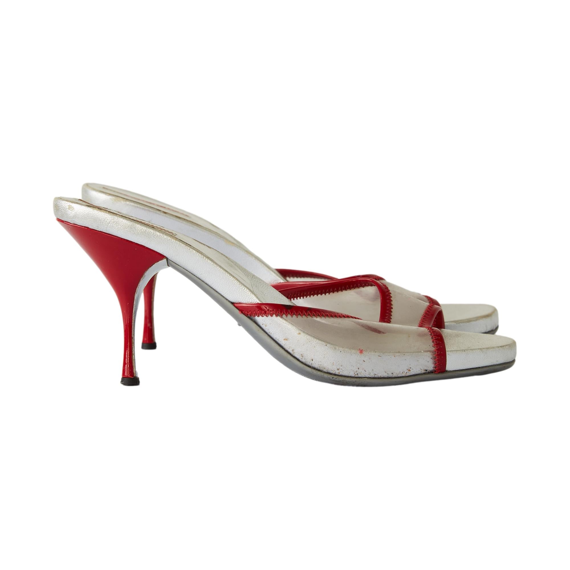 Prada Silver + Red Translucent Heels