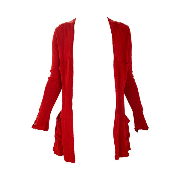 Chanel Red Logo Open Front Cardigan