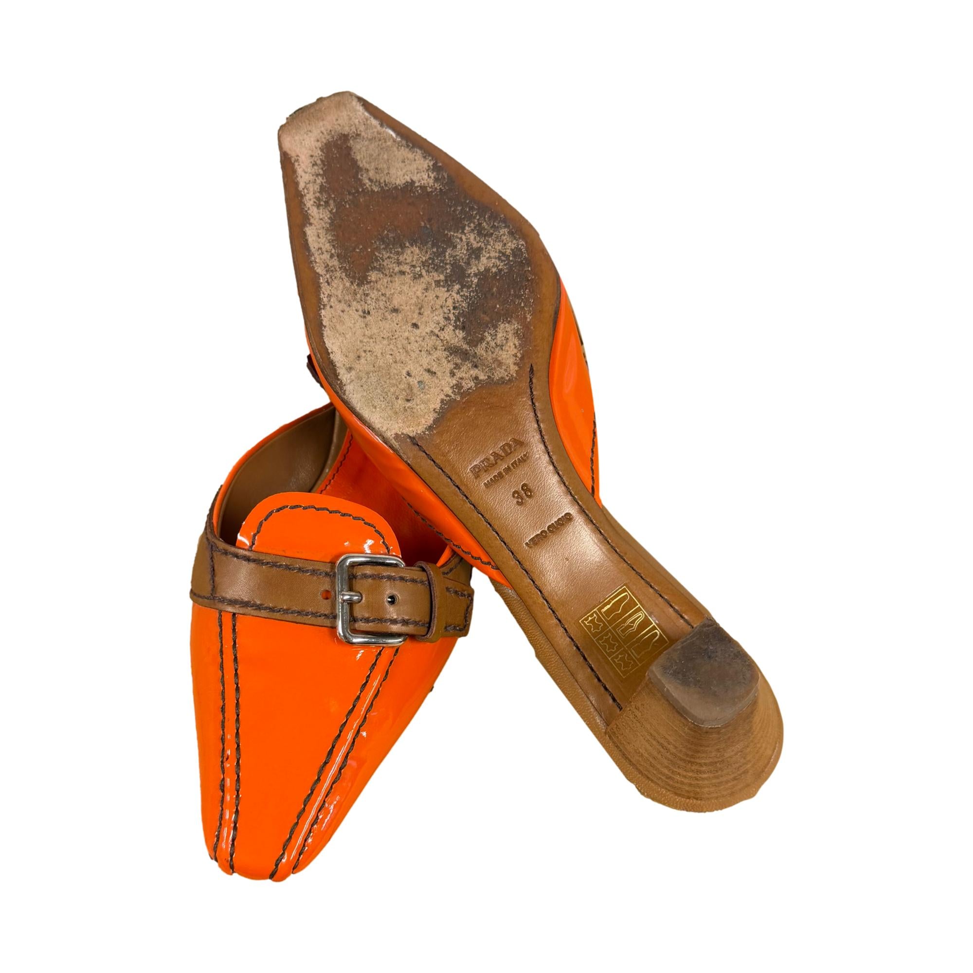 Prada Orange Patent Kitten Heels