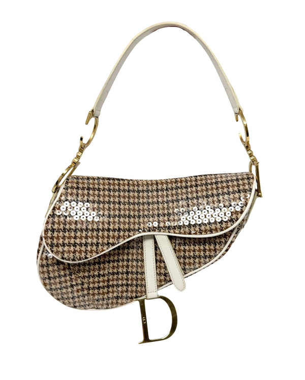 Dior Sequin Houndstooth Saddle Bag