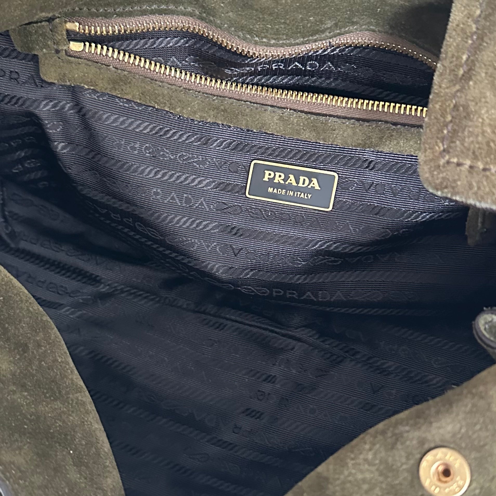 Prada Olive Green Suede Shoulder Bag