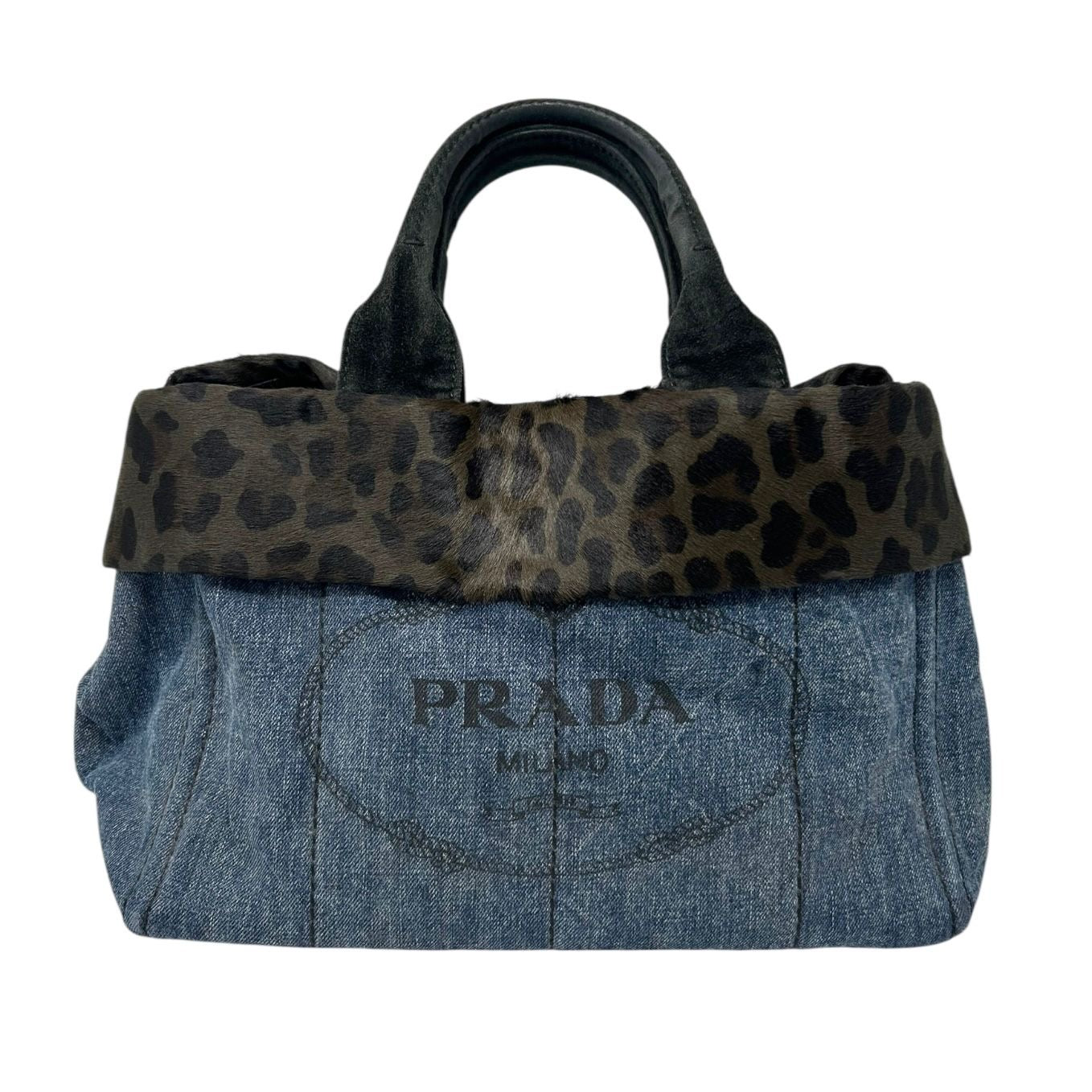 Prada Cheetah Print Denim Top Handle Bag