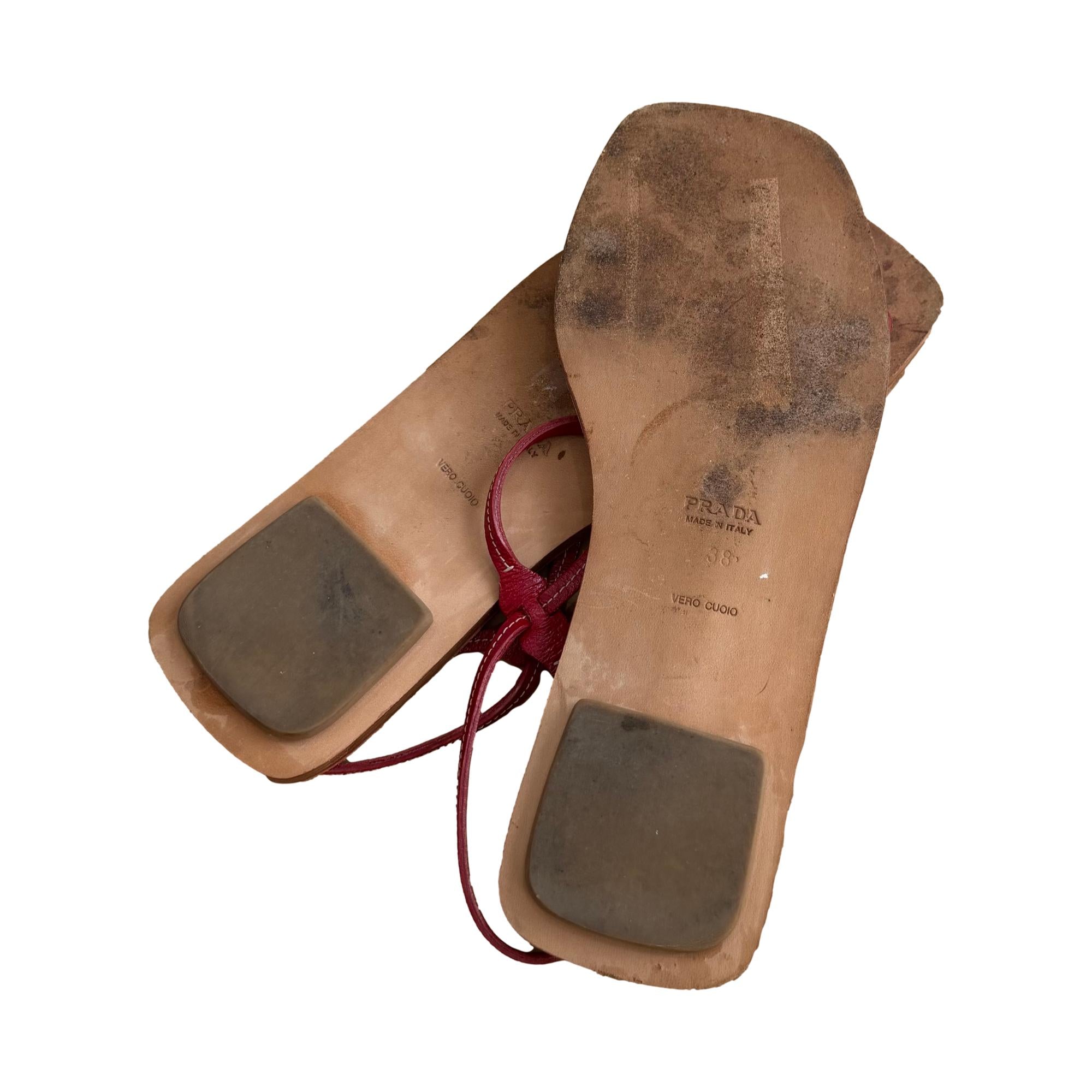 Prada Red Leather Strap Sandals