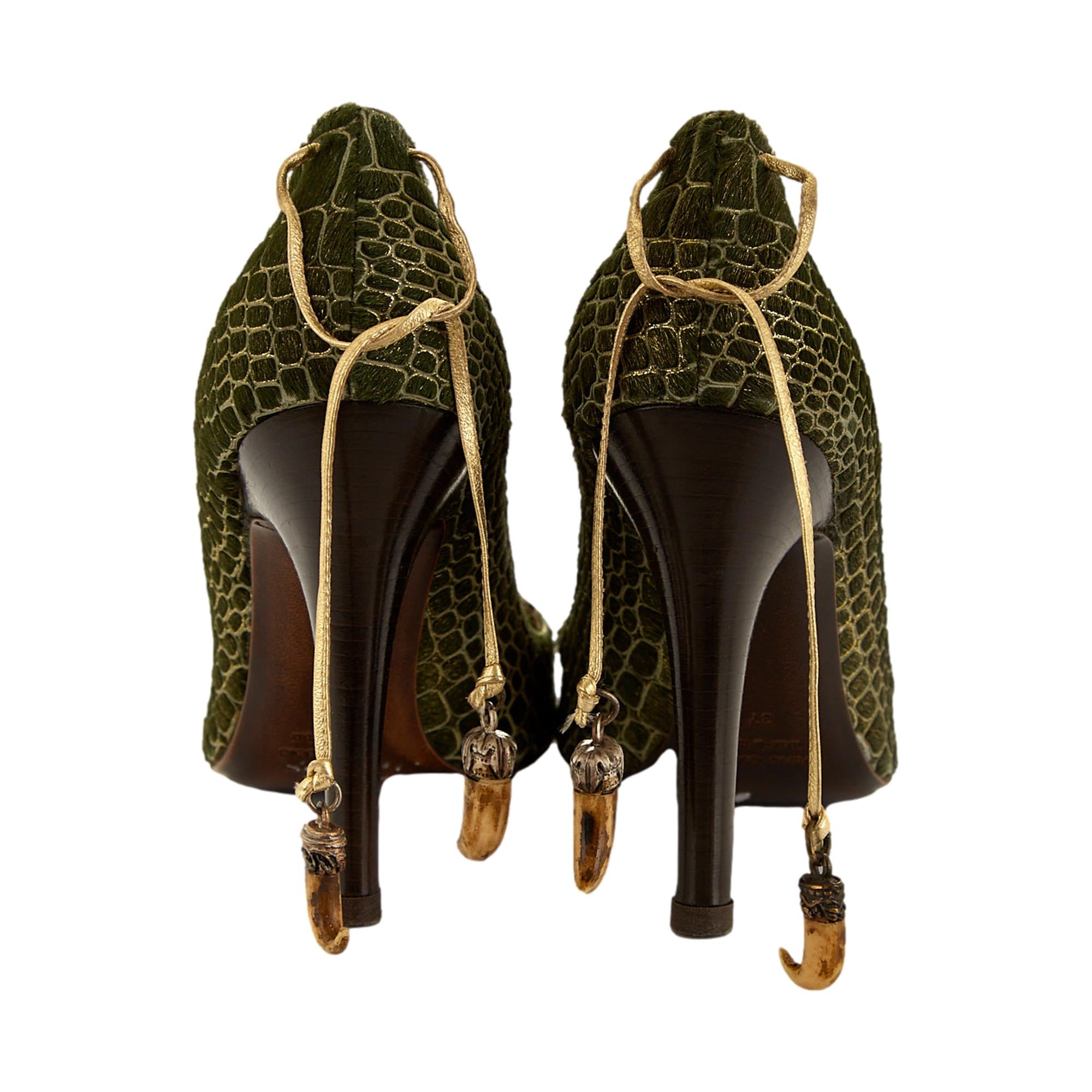 Roberto Cavalli Green Calfhair Heels