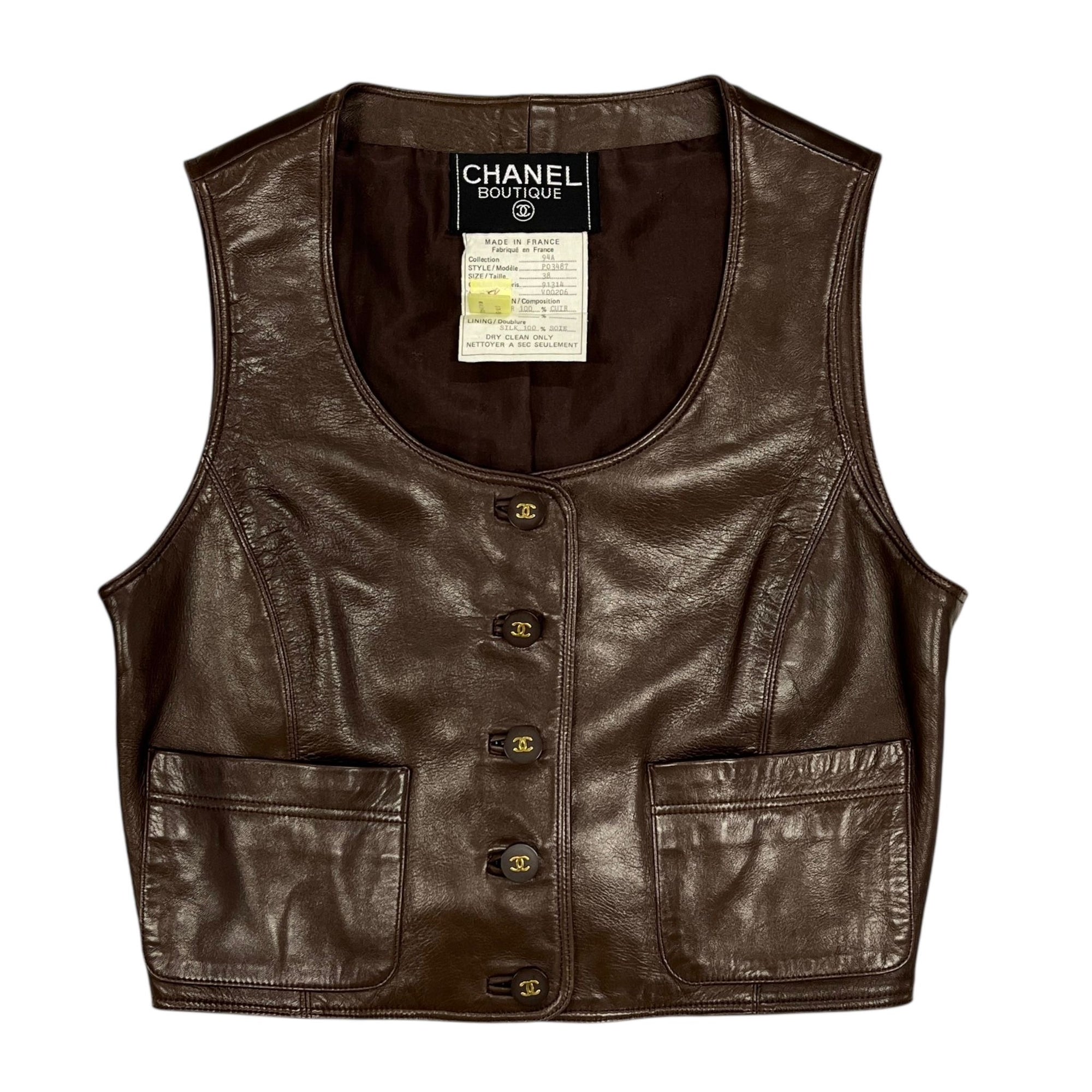 Chanel Brown Logo Leather Vest