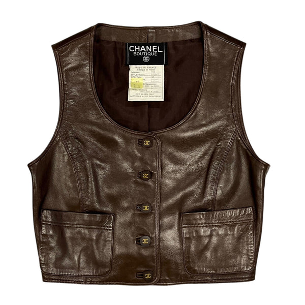 Chanel Brown Logo Leather Vest