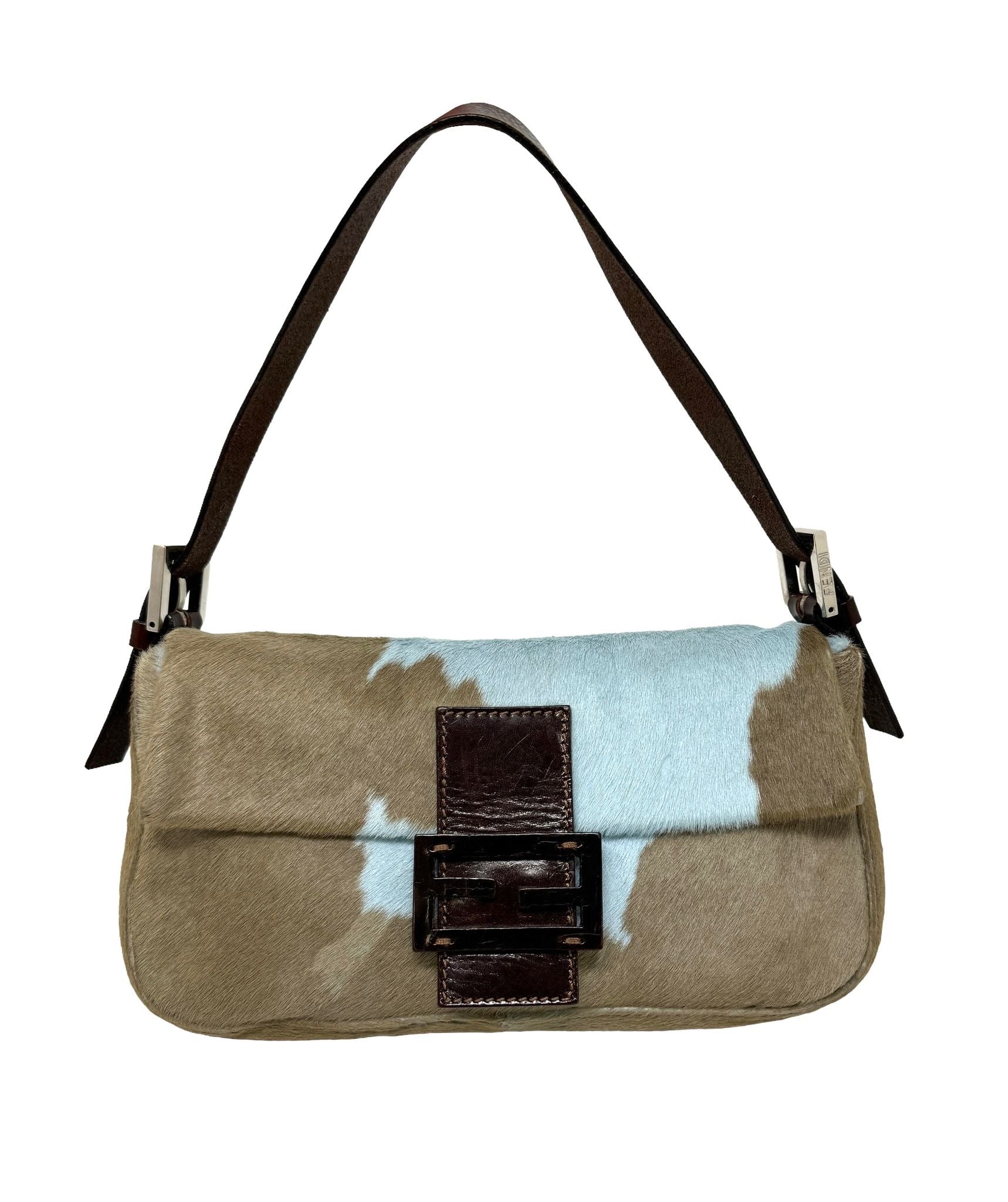 Fendi Blue Cow Print Baguette