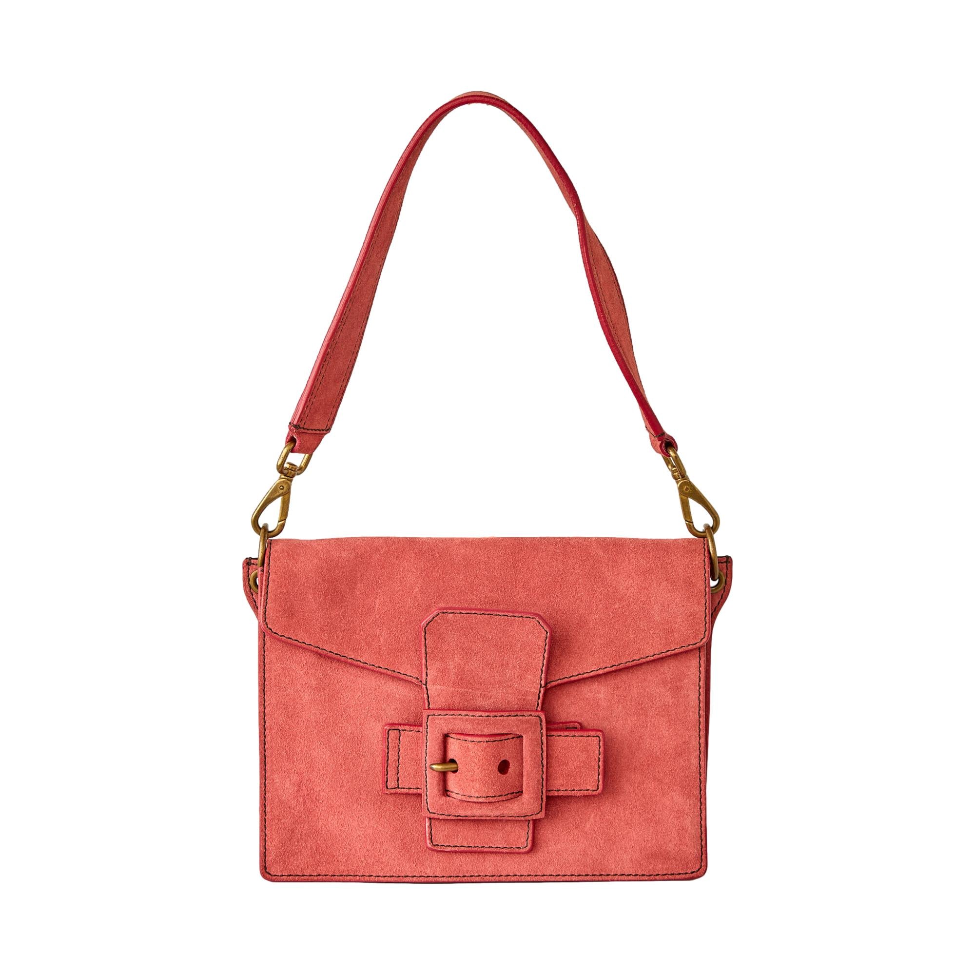 Miu Miu Pink Suede Buckle Shoulder Bag