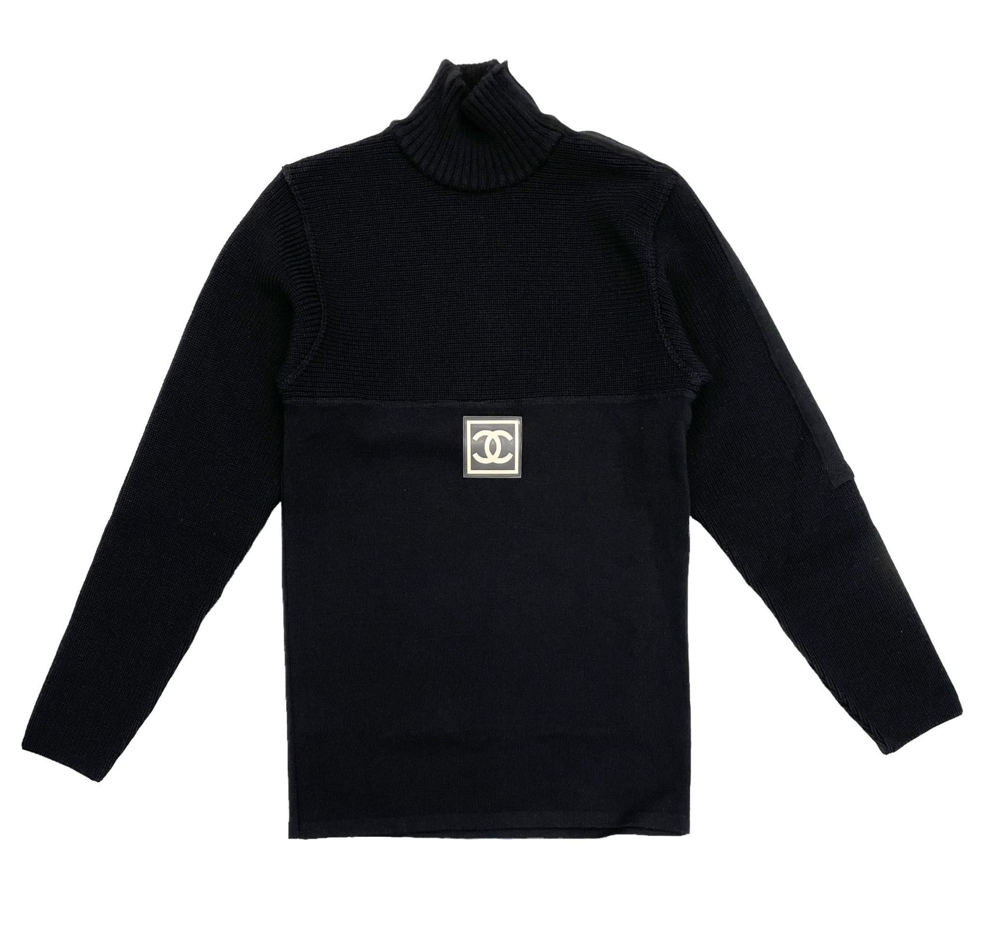 Chanel Black Logo Long Sleeve Ribbed Top